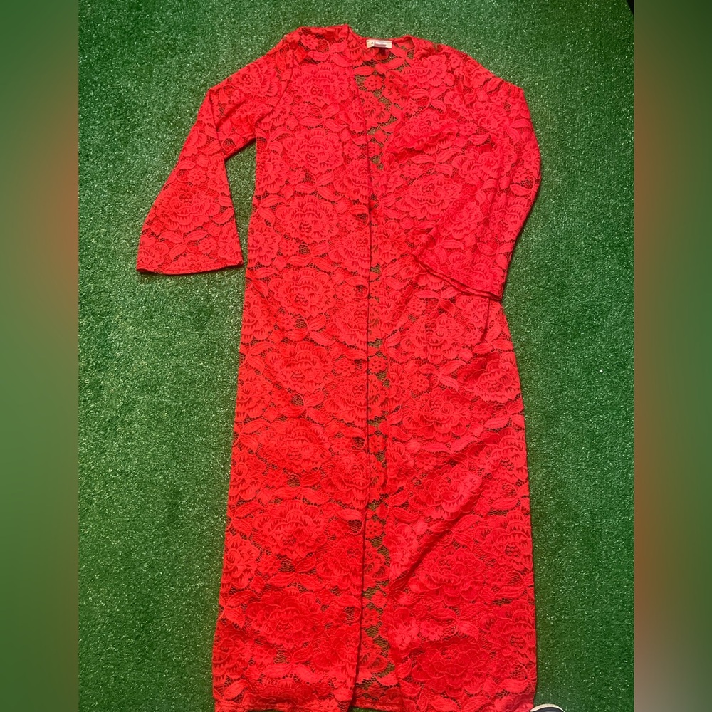 Chic Red Lace Cardigan
